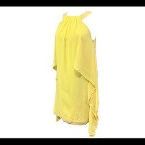 Y2K Badgley Mischka Cache Yellow Flowy Fairy Sequin Beaded Goddess Mini Dress 2